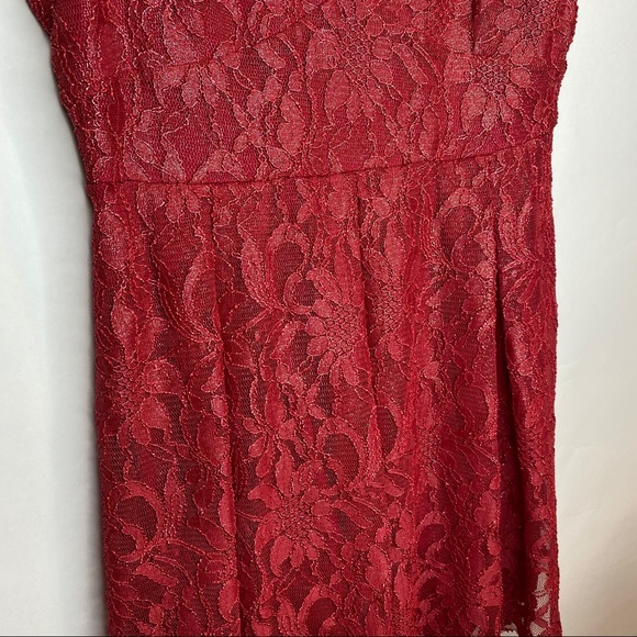 Free People Red ❤️ Lace V-neck Dress with Shimmer - Picture 5 of 13